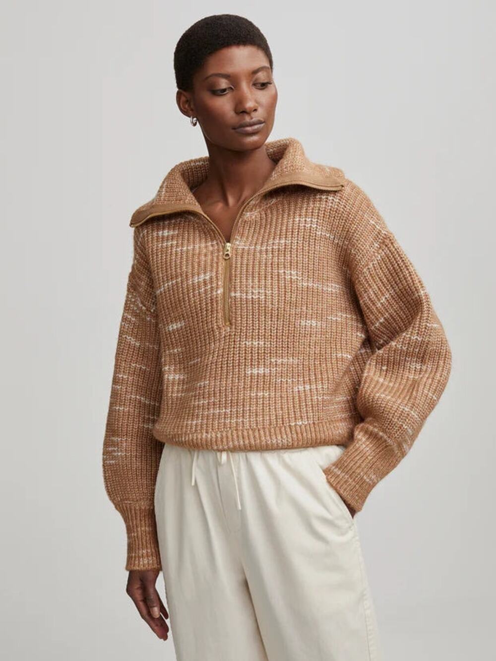 Varley Ridley Dalmatian Half-Zip Knit Pullover Sweater Golden Bronze Size Small